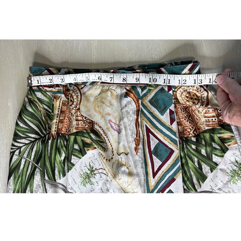 90's Sharon Young Tropical Print Boho Faux Wrap Skirt w/ Pocketwatch Design - Picture 6 of 10